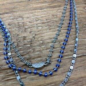 Elizabeth and James Triple Beaded Chains Silver Tone Blue Necklace